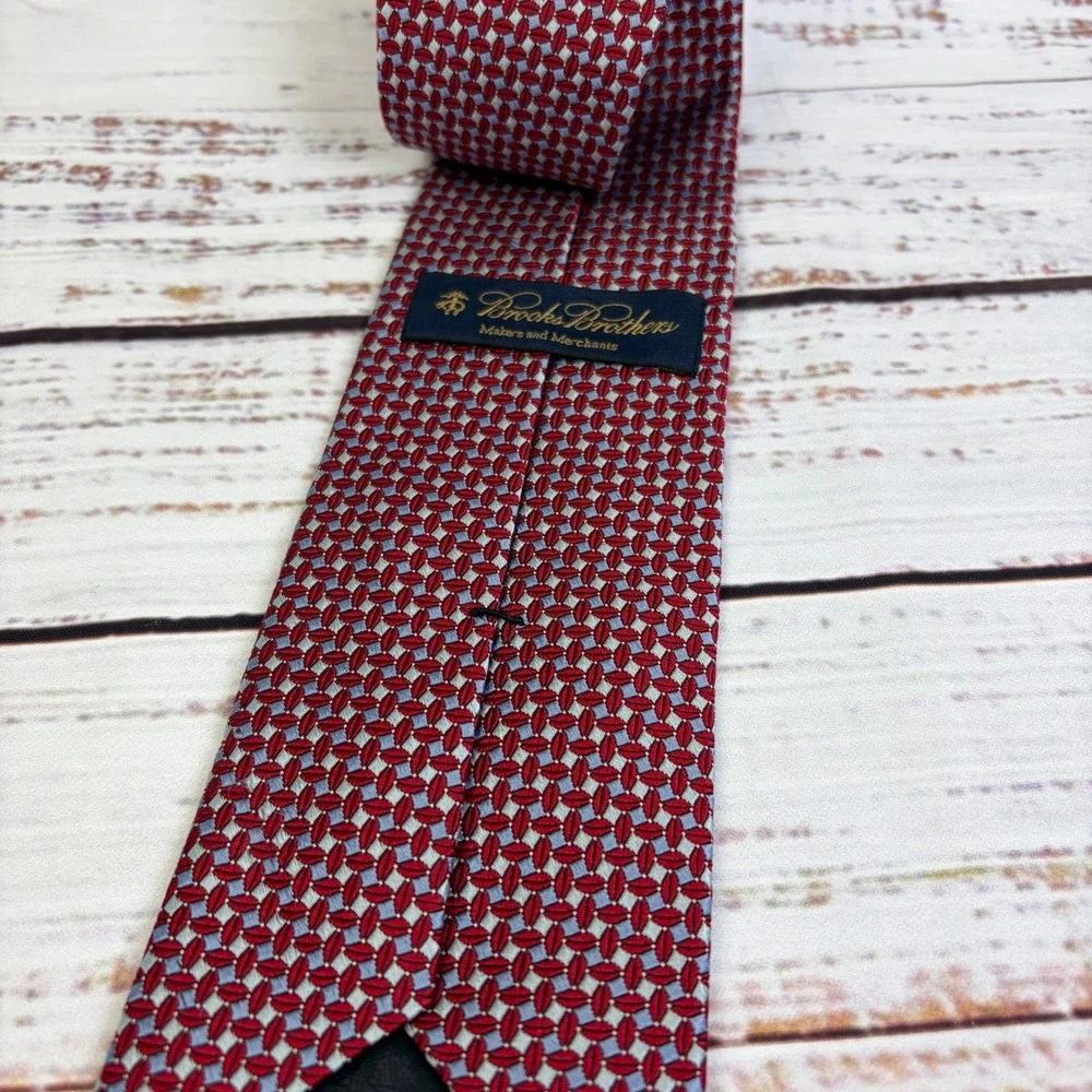 Brooks Brothers Silk Geometric Tie Red Blue Mens preppy business